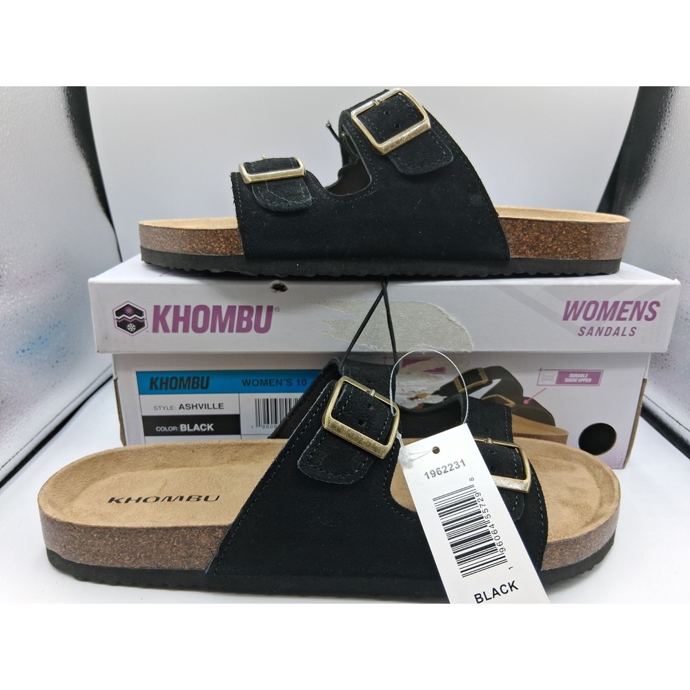 Khombu Asheville Black Suede Double Buckle Slide Sandals Womens Size 10 NEW